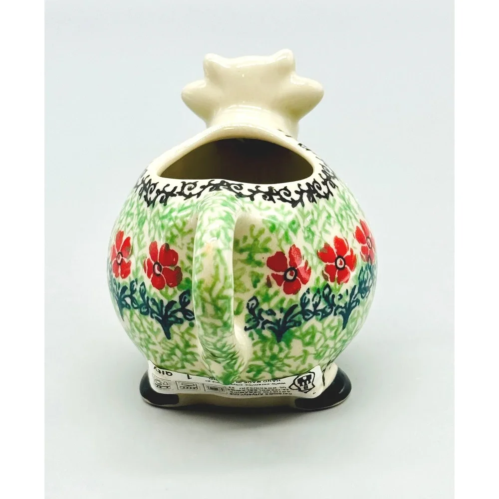 Ceramika Artystyczna Cow Creamer Red Flower Floral Polish Pottery